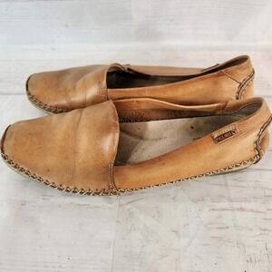 Pikolinos Tan Leather Slip On Loafers‎ Casual Square Toe Women 39eu